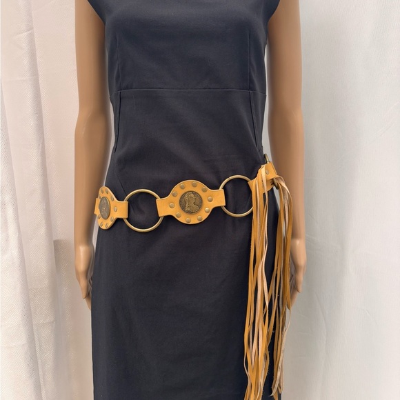 Accessories - Tan Faux Leather Belt with Fringe and O-Ring Buckle